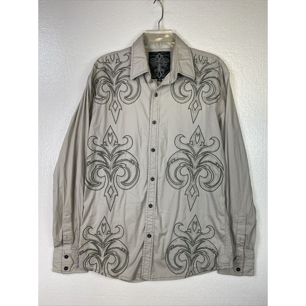 Roar Mens Shirt Sz M Embroidered Pearl Snap Rodeo Western Cowboy Long Sleeve